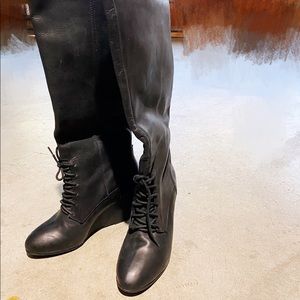 Luxe Brand genuine Leather wedge Boots Knee High